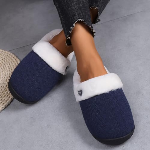 Women's Fuzzy Slip-On Slippers Winter Furry Slippers Cozy Soft Fleece Lined Shoe Lightweight Memory Foam Indoor House Shoes Scuff Outdoor Indoor Warm Plush Bedroom Shoes with Faux Fur Lining2