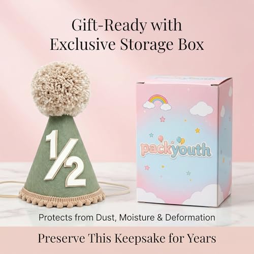 Packyouth Sage Green 6th Month Birthday Hat - Adorable Felt Cone Crown for Boys & Girls | Perfect Baby Half Birthday Hat for Milestone Photos & Cake Smash(COLOR-1, 1/2) — view 6
