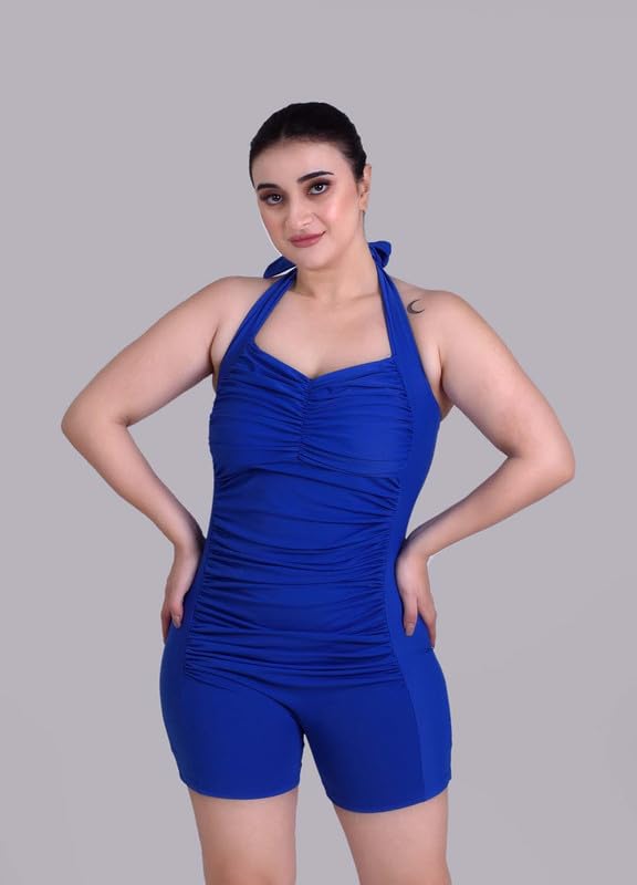 Image of Keepfit Women One Piece Sleeveless Halter Neck Ruched Swim Legsuit |Swimming Suit for Women