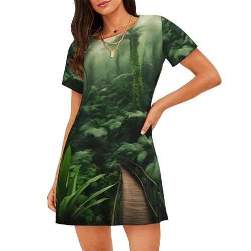 Chemise de nuit à manches courtes femme imprimé forêt tropicale pyjama léger été