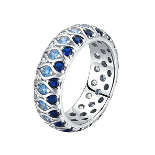 RDSGYZ Anillo de zafiro para mujer, oro blanco de 9 quilates, 14 quilates, 18 quilates, anillo de boda talla J 1/2-U 1/2 con topacio de zafiro y diamantes de compromiso, anillos de compromiso de