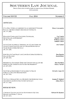Paperback Southern Law Journal, Vol. XXVIII, No. 2, Fall 2018 Book