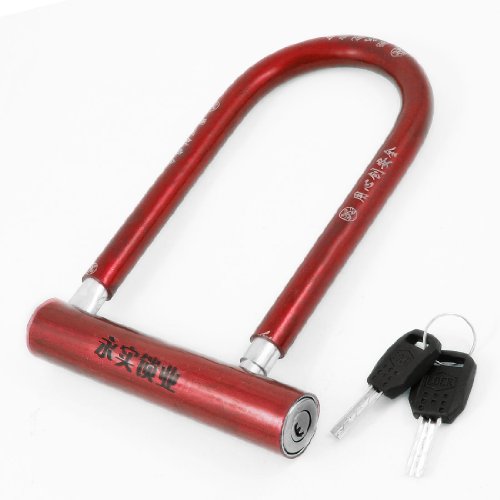 Aexit Bike Red Bike Locks Plastic Coated Metal U Shape Lock + 2 U-Locks Pcs Keys