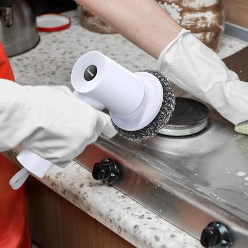 Image of 2Pcs Steel Wire Brush Heads for Electric Spin Scrubber Cleaning Stoves, Pots, Grills, Ovens(White)