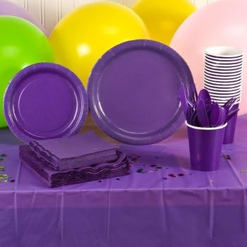 3-PACK DISPOSABLE PLASTIC TABLE COVERS / TABLECLOTHS (PURPLE)