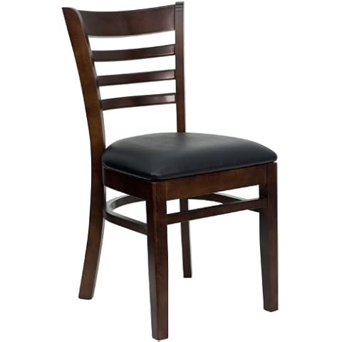 Flash Furniture HERCULES Series Ladder Back Walnut Wood Restaurant Chair - Black Vinyl Seat Cover