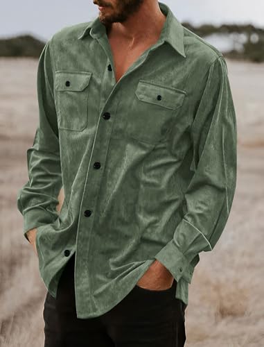 Image of ZAFUL Men's Faux Suede Button Down Shirts Jacket Lightweight Shirt Jacket Long Sleeve Work Coat Solid Color Overshirt