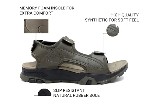 Image of GIBBON'S Men's Outdoor Sports Sandals with Adjustable Velcro Straps | Lightweight Comfortable Trekking Sandals | Anti-Slip Durable Sole | Casual Walking Hiking Sandals for Men