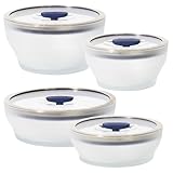 Anyday 8-Pc Microwave Cookware & Glass Food Storage Set with Glass Lids | Plastic-Free Containers | Stackable Airtight Steamer with Vented Lid for Microwave-Safe Reheating & Steaming Vegetables, Rice