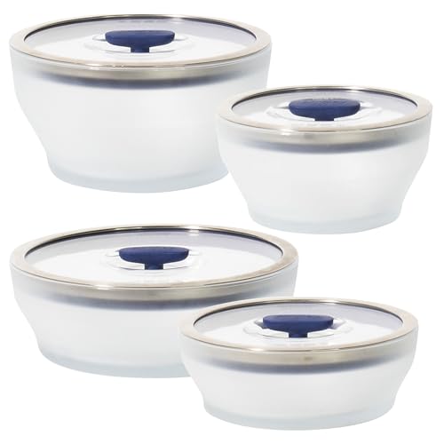 Anyday 8-Pc Microwave Cookware & Glass Food Storage Set with Glass Lids | Plastic-Free Containers | Stackable Airtight Steamer with Vented Lid for Microwave-Safe Reheating & Steaming Vegetables, Rice