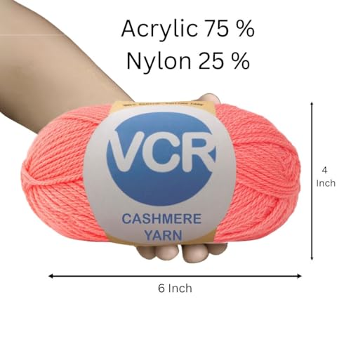 Image of VCR Vibrant Peach Cashmere Knitting Yarn, 100 Grams Hank, 265 Meters Length, Acrylic 75% and Nylon 25%, Soft Crosia Thread for Crochet and Knitting, Suitable for Sweaters, Pullovers and Jackets