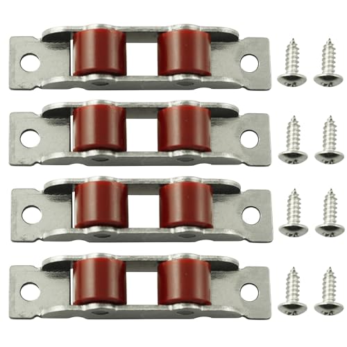 LQ Industrial 4PCS Steel Window Sliding Door Rollers 14mm Width 80 Type Double Flat Wheel Double Groove Wheel with Swing and Self Adjusting Function Used for Sliding Doors Windows Cabinets