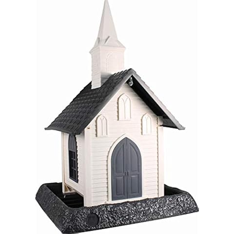 North States Village Collection Church Birdfeeder: Easy Fill and Clean. Squirrel Proof Hanging Cable included, or Pole Mount (pole sold separately). Large, 5 pound Seed Capacity (9.5 x 10.25 x 16.25, White) Cover