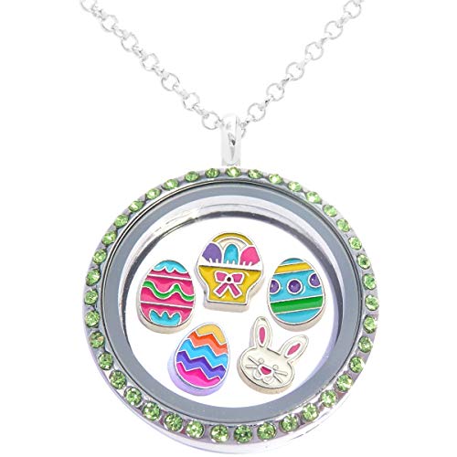 Easter Floating Locket Set Including Necklace and 5 Locket Charms - Eggs and Bunny and More Jewelry