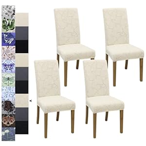 Dining Chair Covers, Jacquard Stretch Kitchen Chair Covers, Dining Room Chair Cover Set of 4, Detachable Washable Chair Covers, Chair Slipcovers, for Home, Restaurant, Banquet (Ginkgo, Cream)