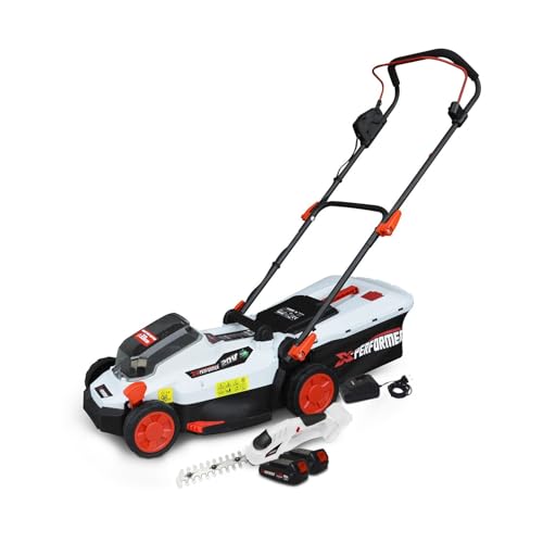 Tondeuse à Gazon et Cisaille de Jardin sur Batterie - X-Performer XPTDE3320LI / XPCSTH20LI - 2 Batteries 2Ah et Chargeur