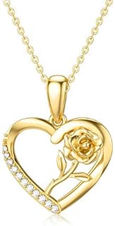 SISGEM 9 ct Gold Heart Necklace for Women, Solid Gold Rose Pendant Necklace, for Doctor Nurse Women Girls Ladies Mum Sisters, 16"+1"+1"