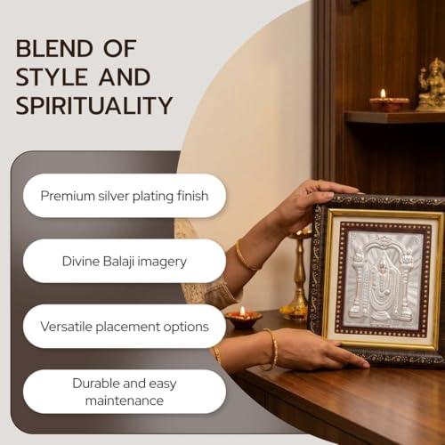 Image of Silver Coating Balaji Frame | Divine Home Decor | Wall Mount Square PhotoFrame for Gift, Wooden PhotoFrame for Temple, OfficeDecor Wedding Festival Gifting | tabletopframe (5x5.50 Inch)