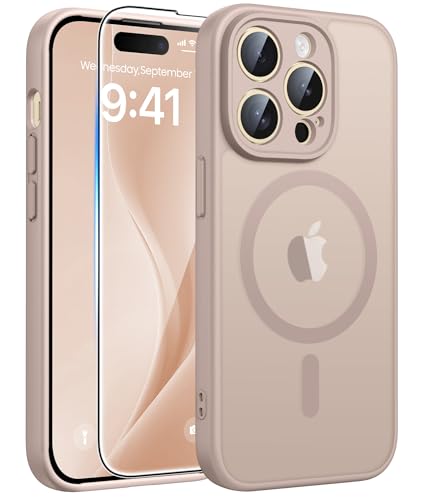 Image of FNTCASE for iPhone 14 Pro Max Case: [Compatible with Magsafe] Translucent Matte Cases with [Full Camera Protection] [Screen Protector] Military Grade Shockproof Protective Phone Cover - Desert Gold
