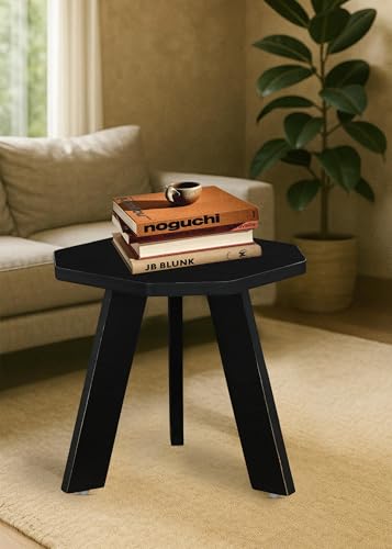 Image of SBF Furniture Wood Mini Hexagonal Side Table, 30 cm, Matte Finish, Modern Minimalist Design, 3 Angled Legs (Wenge Black.)