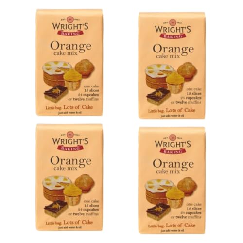 Wright's Baking Orange Cake Mix 4x500g (4 Pack) - Create Light & Moist Cakes, Slices, Muffins, Cupcakes with Distinctive Citrus Flavour - Includes Orange Fruit Pieces - Just Add Water & Oil