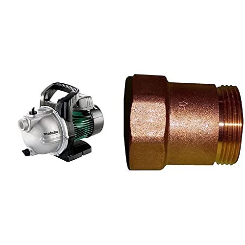 Metabo Gartenpumpe P 4000 G (600964000) Karton, Nennaufnahmeleistung: 1100 W, Max. Fördermenge: 4000 l/h, Max. Förderhöhe: 46 m & Rückschlagventil 1'AG x 1'IG, 628803000