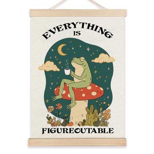 LZYRF Everything is Figureoutable Inspirational Wall Decor, Rustic Cottagecore Frog Positive Affirmations Canvas Prints Wall Decor for Office Classroom Home, 12x16 Inch
