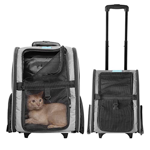 Mala Bolsa Mochila de Transporte Pet Viagem com Rodinhas para Cães e Gatos (Cinza)
