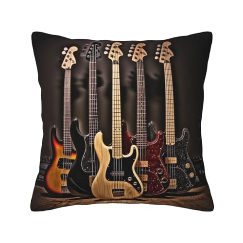 THFDDCFV Guitar Bass Music Musical Instruments Print Corduroy Throw Pillow Covers Soft & Comfortable Corduroy Pillow Cases for Home Decor, Indoor & Outdoor Use