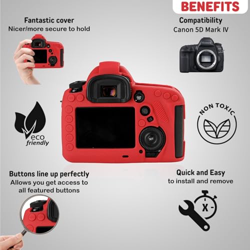 STSEETOP Camera Case for Canon 5D Mark IV 5D IV 5D4 - Silicone Protective DSLR Skin Cover, Detachable Cage, Shockproof, Dustproof (Red)