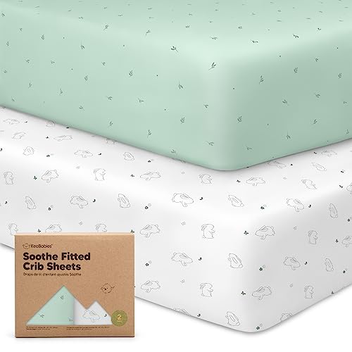 Image of 2-Pack Organic Crib Sheets for Boys, Girls - Jersey Fitted Crib Sheet, Baby Crib Sheets Neutral, Crib Mattress Sheet, Cotton Crib Sheets, Breathable Crib Sheet, Baby Mattress Sheets (Bunnies)