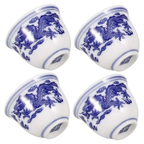 Ipetboom 4 Piezas Tazas Pequeñas de Porcelana Azul y Blanca Antiguo para Té Taza Vintage de Cerámica Resistente al Calor Portátil y Elegante para del Té
