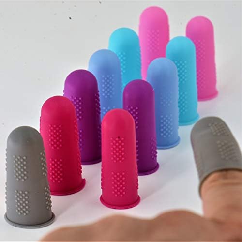 Finger Protectors [Flex Series - 12-Pack] Silicone Non-Stick Finger Covers [Small (6) / Medium (6) - 6 Colors 2 Sizes] for Hot Glue/Sewing/Wax/Rosin/Resin/Honey/Adhesives/Scrapbooking