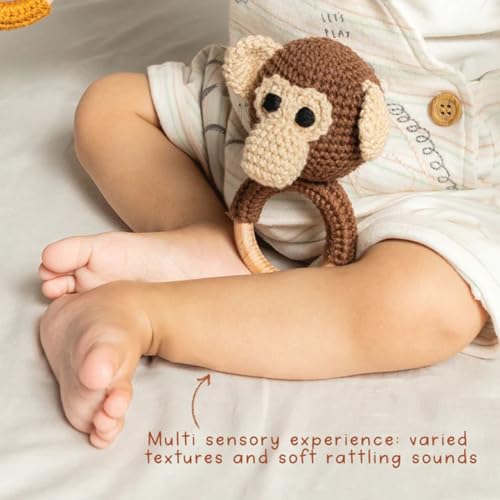 Image of Newborn Gift Set | Crochet Rattle & Muslin Swaddle Combo | Newborn Gift | Gifting for Infants /Babies | 100% Muslin swaddlecloth | Toy for Gifting| 3 Months + (MAAKAD Rattle with Swaddle)
