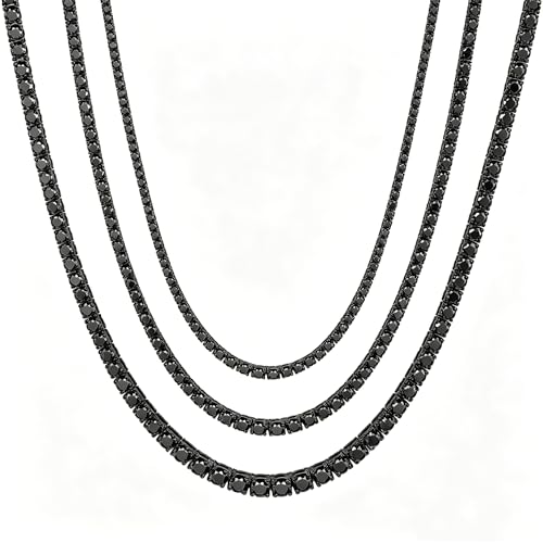 DZGEESHI 3mm Black Moissanite Tennis Necklace 316L Stainless Steel With 18k Black Gold Plated Moissanite Chain for Men Husband Women Handmade Gifts Anniversary Birthday (3mm 22inch)