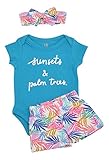 Unique Baby Girls Palm Leaf Print Romper Shorts Headband 3 Piece Layette (6m)