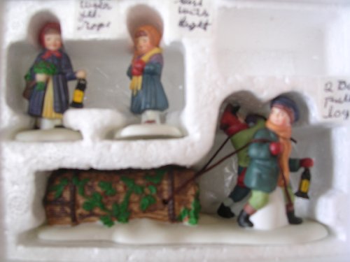Department 56 Heritage Village Collection ; Bringing Home The Christmas Yule Log 1991 ; Handpainted Porcelain Accessories #5558-1 #TOP1
