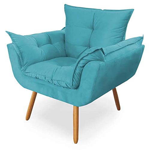 Combo Poltrona Decorativa Opala Deluxe com Puff Suede Turquesa