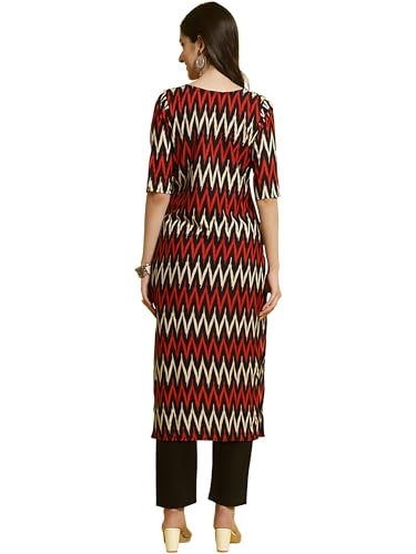 Image of Banshri Fashion Women's 3 /4 Sleeve Zigzag Round Neck Crepe Printed Kurta for Women
