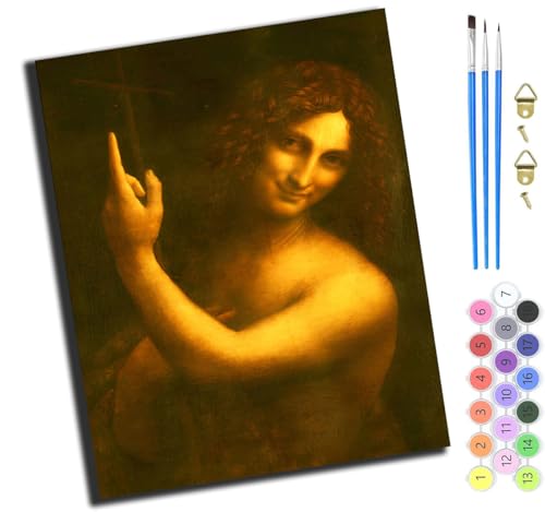 XIAOYOUQIAN Leonardo Da Vinci Saint John The Baptist,Pintar Por Numeros Adultos Niños,Diy Pintura Por Numeros Cuadros Para Pintar Por Numeros Kit Con Pinceles Y Pinturas Acrilicos,40X50Cm，Sin marco