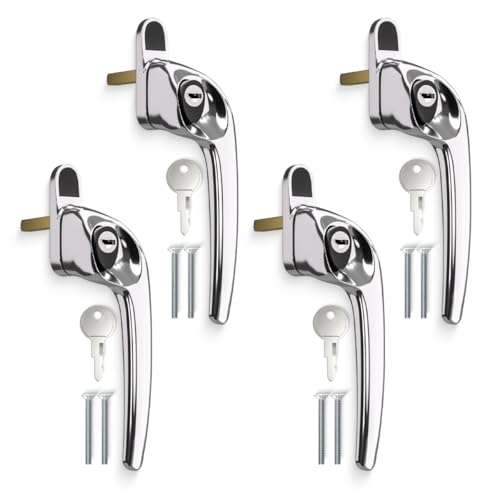 Bwintech 4 Pcs Offset Polished Chrome UPVC Zinc Window Handle, Right Hand, 43mm Spindle for Indoor and Outdoor upvc Window