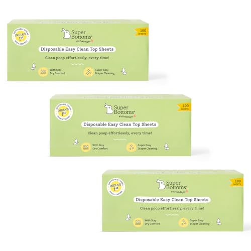 Image of superbottoms Disposable Easy Clean Top Sheets l Easy To Dispose l Compatible With Cloth Diaper, Langot & Padded Underwear l Hypoallergenic, Skin-Friendly|(100 Per Pack) Pack of 3