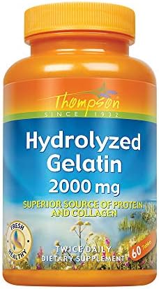 Thompson Hydrolyzed Gelatin 2000mg | Bovine-Sourced Protein & Collagen for Healthy Cells & Nails Support | Enhanced Absorption | 60 Tablets