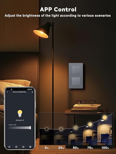 BSEED Smart Lichtschalter mit WIFI Dimmer Schalter,LED Dimmschalter Unterputz,Kompatibel mit Amazon Alexa&Google Home,Smarte Zeitpl&auml;ne,2 Fach 1 Weg Wlan Wandschalter Grau(Neutralleiter Erforderlich)