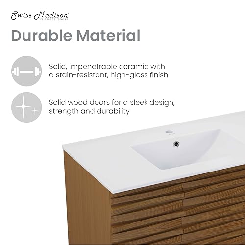 Image of Swiss Madison Cascade 36 inch Brown Oak Bath Vanity with White Ceramic Sink Top