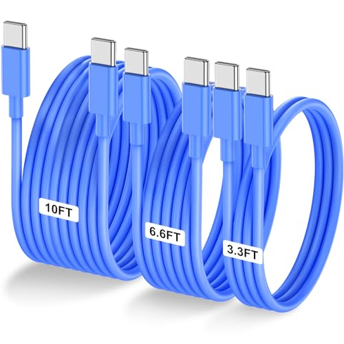 Image of 3-Pack Blue [3.3FT+6.6FT+10FT] 60W USB C to USB C Cable, Type C Fast Charging Cable for iPhone Air 17 16e 16 15 Pro Plus Pro Max，for Galaxy S25, for iPad Pro /Air /mini, for MacBook Pro /Air and More