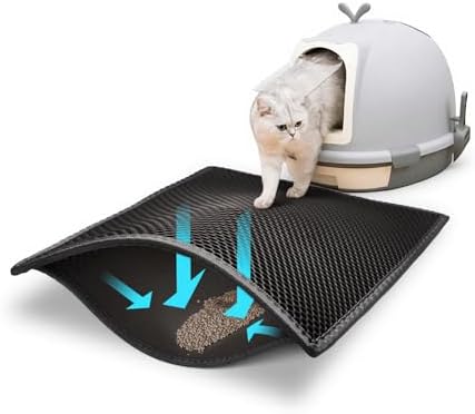 Pieviev Katzenklo Matte, Katzenstreu Unterlage Wasserdicht, 61x38cm Schwarz | doppellagige Katzenmatte mit Wabenstruktur, als Unterleger für die Katzentoilette, fängt Streu auf und