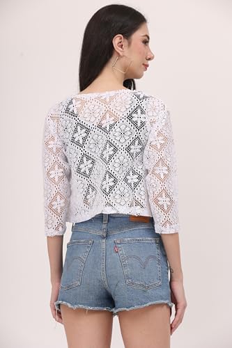 Image of Women Self Design Floral lace Regular Open Front Shrug