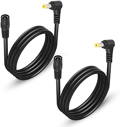 GINTOOYUN 2 Pack DC5525 Power Extension Cable, DC 5.5mm x 2.5mm Right Angle Male to Female Power Adapter Cable, 3FT 18AWG Yellow Tuning Fork Heavy Duty Cord for Strip Lihgt,CCTV,Car,Monitors,etc. 1M