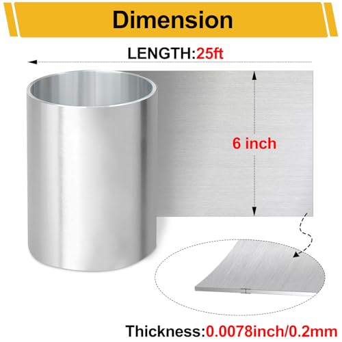 Vigorous 6in x 25ft Aluminum Flashing, 0.2mm Waterproof Metal Roofing Panels,1060 Aluminum Flashing Roll for Roof Flashing, Stains Moss and Mildew Prevention, Sealing Windows Doors, DIY Craft